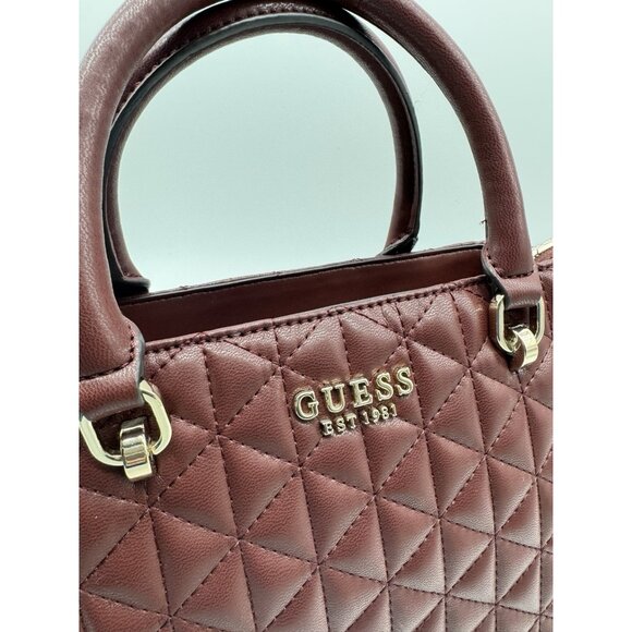 GUESS Kori Girlfriend quilted large satchel crossbody bag - Burgundy / Wine /Red - Picture 11 of 11